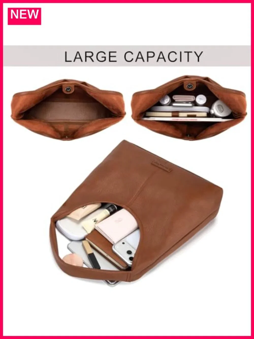 Hobo Shoulder Bag Soft PU Leather Slouchy Tote with Pouch